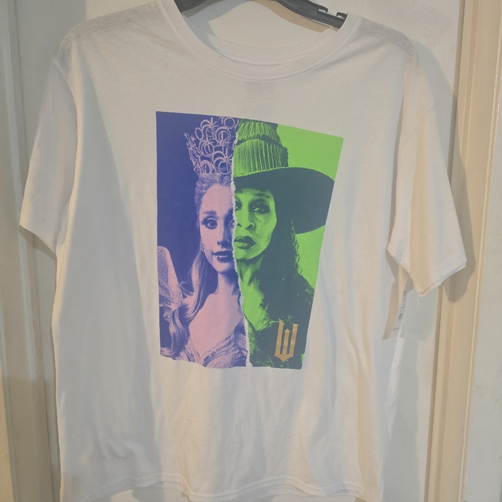 White Short Sleeve Graphic Tee with Purple & Green Portrait